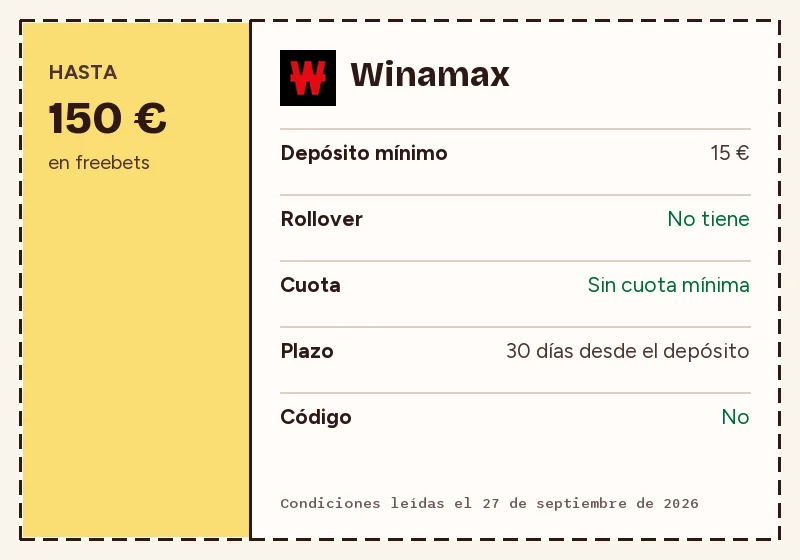 Bono de bienvenida de Winamax: importe, depósito mínimo, rollover, cuota y plazo